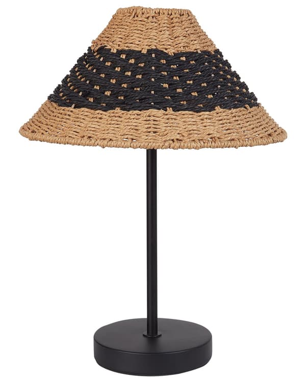 Bordlampe Svart Beige Papirgarn ø 30 cm Kjegleformet lampeskjerm Metallfot Bohemsk stil Nattlampe Belysning Dekorasjon