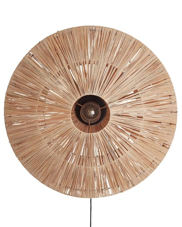 Vägglampa Naturlig Halmskärm Svart Järnbas Boho Belysning Lampett Sovrum Vardagsrum