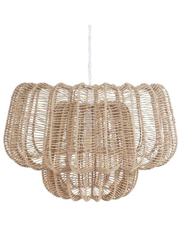 Pendel med beige skærm af papirledning med jernramme åben japonica i naturlig stil