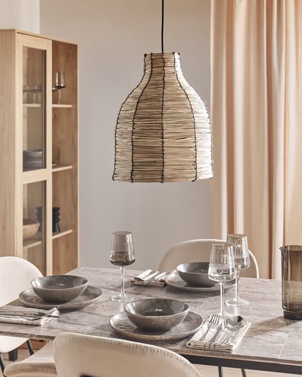 Pendel Lampe Søgræs ø 31 cm Træ Lampe over Spisebord Boho Loftlampe til Stuen Natur Trælampe til Køkken