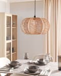 Miniatyrbillede 4 af 8: Pendel Lampe Rattan ø 44 cm Træ Lampe over Spisebord Loftlampe til Stuen Trælampe til Køkken