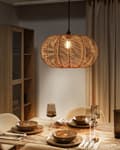Miniatyrbillede 2 af 8: Pendel Lampe Rattan ø 44 cm Træ Lampe over Spisebord Loftlampe til Stuen Trælampe til Køkken