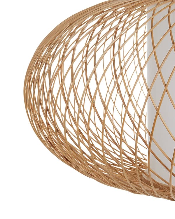Pendel Lampe Bambus ø 49 cm Træ Lampe over Spisebord Boho Loftlampe til Stuen Natur Trælampe til Køkken