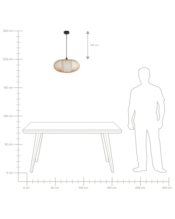 Pendel Lampe Bambus ø 49 cm Træ Lampe over Spisebord Boho Loftlampe til Stuen Natur Trælampe til Køkken