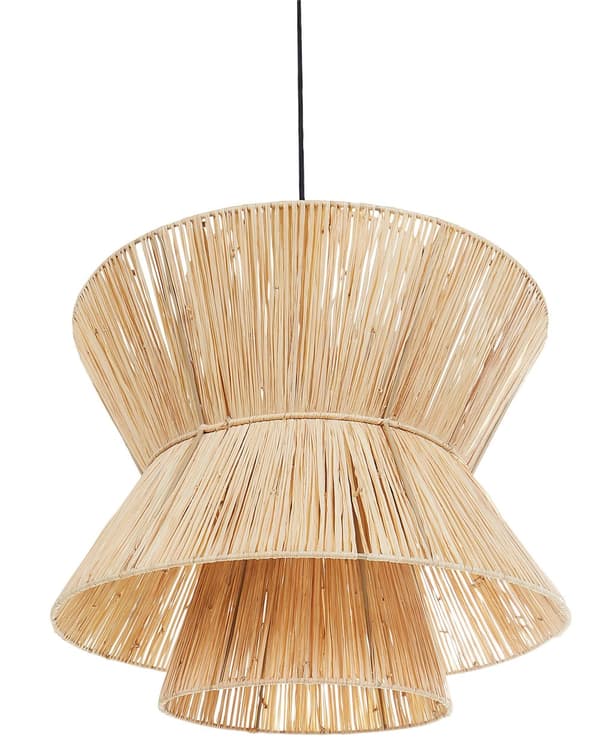 Pendel Lampe Halm ø 45 cm Træ Lampe over Spisebord Boho Loftlampe til Stuen Natur Trælampe til Køkken