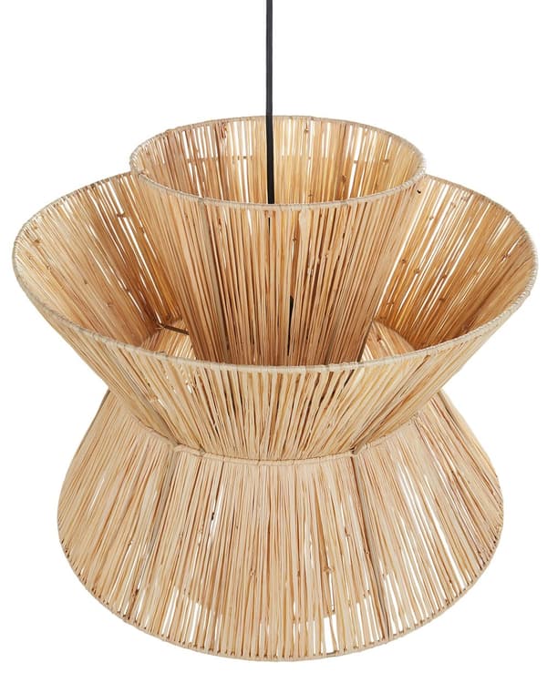 Pendel Lampe Halm ø 45 cm Træ Lampe over Spisebord Boho Loftlampe til Stuen Natur Trælampe til Køkken