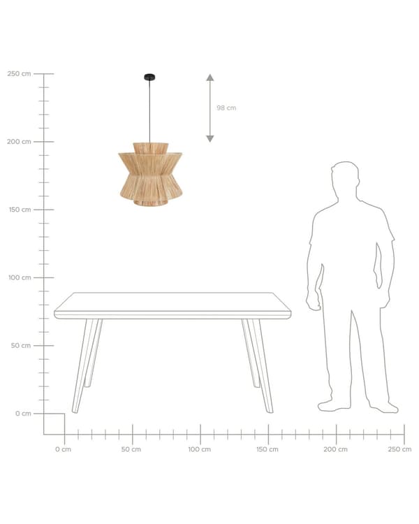 Pendel Lampe Halm ø 45 cm Træ Lampe over Spisebord Boho Loftlampe til Stuen Natur Trælampe til Køkken