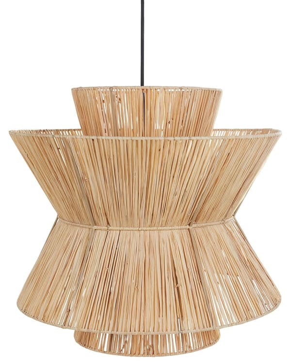 Pendel Lampe Halm ø 45 cm Træ Lampe over Spisebord Boho Loftlampe til Stuen Natur Trælampe til Køkken