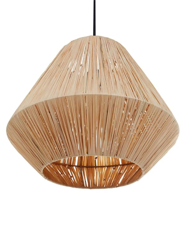 Pendel Lampe Halm ø 33 cm Træ Lampe over Spisebord Boho Loftlampe til Stuen Natur Trælampe til Køkken
