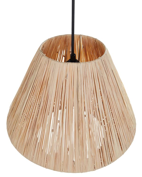Pendel Lampe Halm ø 33 cm Træ Lampe over Spisebord Boho Loftlampe til Stuen Natur Trælampe til Køkken