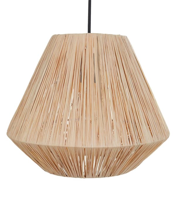 Pendel Lampe Halm ø 33 cm Træ Lampe over Spisebord Boho Loftlampe til Stuen Natur Trælampe til Køkken