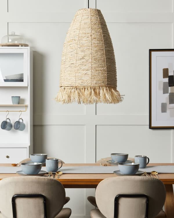 Pendel Lampe Majsblade ø 40 cm Træ Lampe over Spisebord Boho Loftlampe til Stuen Natur Trælampe til Køkken