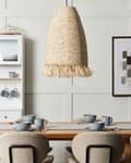 Miniatyrbillede 4 af 9: Pendel Lampe Majsblade ø 40 cm Træ Lampe over Spisebord Boho Loftlampe til Stuen Natur Trælampe til Køkken