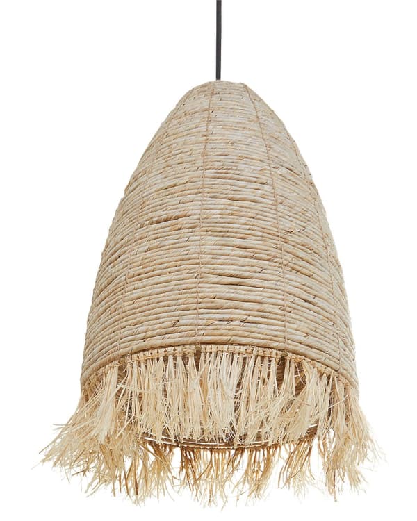 Pendel Lampe Majsblade ø 40 cm Træ Lampe over Spisebord Boho Loftlampe til Stuen Natur Trælampe til Køkken