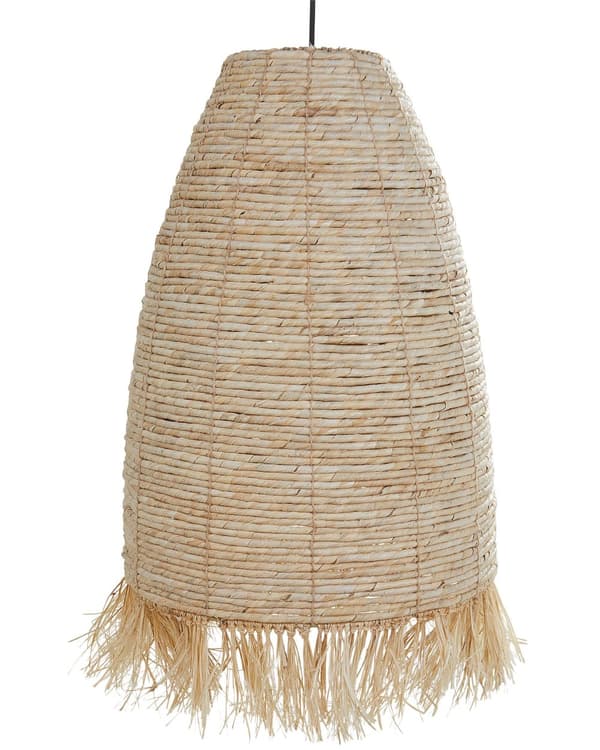 Pendel Lampe Majsblade ø 40 cm Træ Lampe over Spisebord Boho Loftlampe til Stuen Natur Trælampe til Køkken