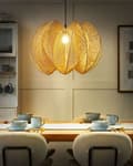 Miniatyrbillede 2 af 8: Pendel lampe naturfarvet papirstreng jern ⌀ 60 x 123 cm rund håndlavet boho-stil stue