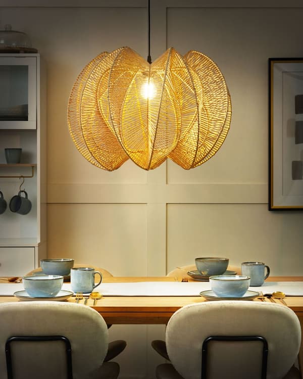 Pendel lampe naturfarvet papirstreng jern ⌀ 60 x 123 cm rund håndlavet boho-stil stue