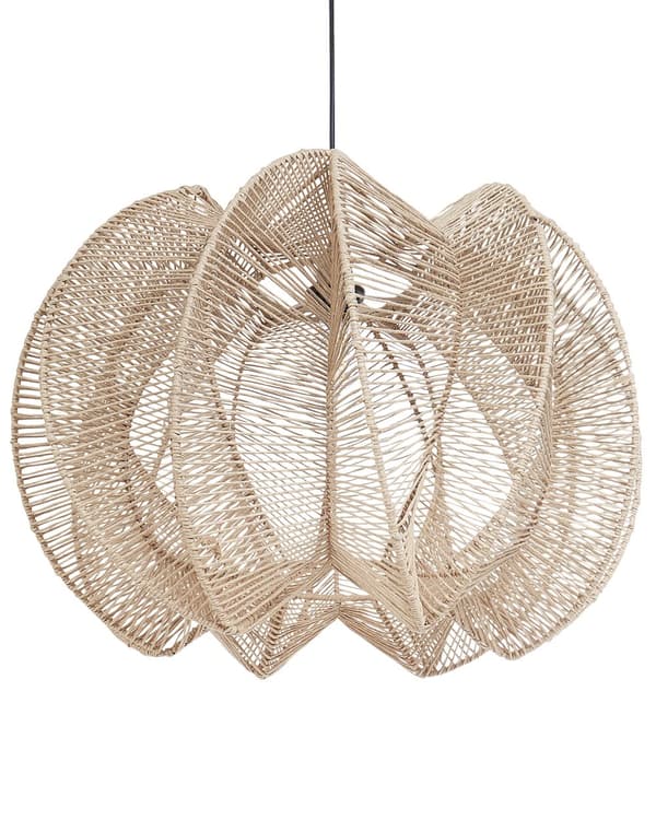 Pendel lampe naturfarvet papirstreng jern ⌀ 60 x 123 cm rund håndlavet boho-stil stue