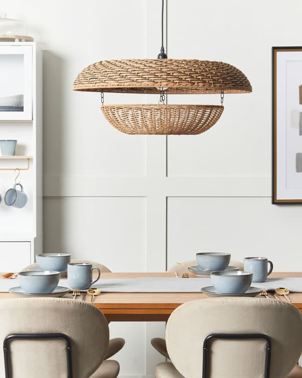 Pendellampe naturfarvet papirstreng jern ⌀ 65 x 115 cm rund håndlavet moderne stil