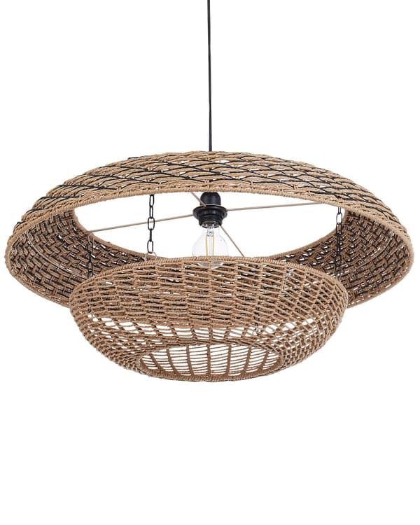 Pendellampe naturfarvet papirstreng jern ⌀ 65 x 115 cm rund håndlavet moderne stil