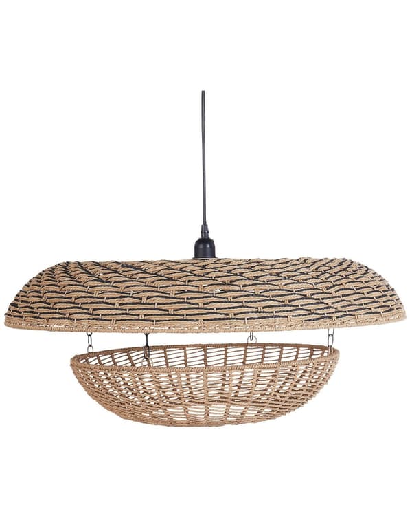 Pendellampe naturfarvet papirstreng jern ⌀ 65 x 115 cm rund håndlavet moderne stil