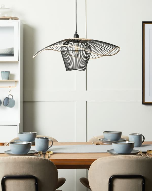 Pendellampe sort jern rattan ⌀ 60 x 110 cm håndlavet åben rustik stil stue værelse