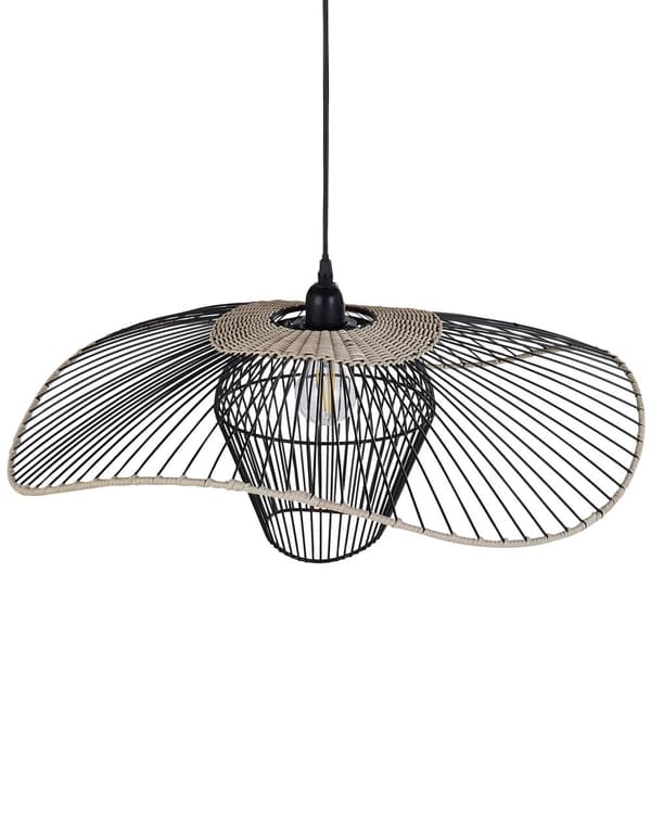 Pendellampe sort jern rattan ⌀ 60 x 110 cm håndlavet åben rustik stil stue værelse