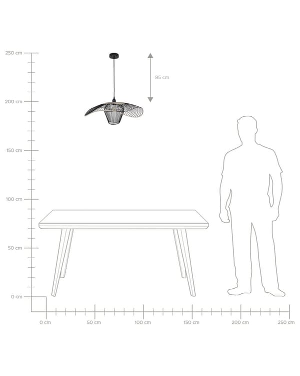 Pendellampe sort jern rattan ⌀ 60 x 110 cm håndlavet åben rustik stil stue værelse