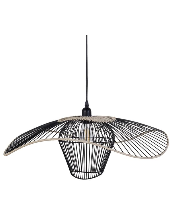 Pendellampe sort jern rattan ⌀ 60 x 110 cm håndlavet åben rustik stil stue værelse