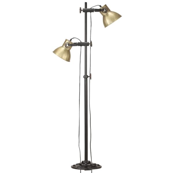 Golvlampa med 2 lampskärmar mässing E27 gjutjärn