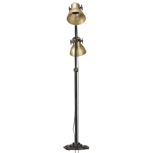 Golvlampa med 2 lampskärmar mässing E27 gjutjärn