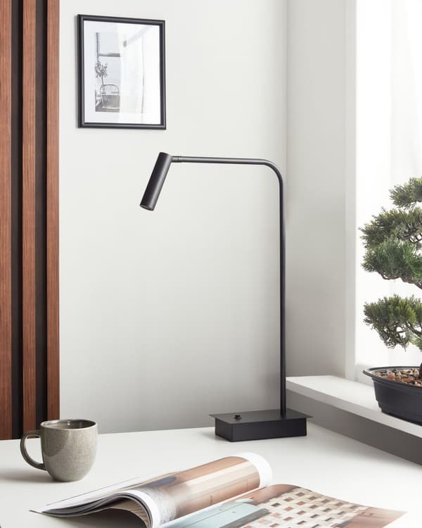 Pöytävalaisin musta rauta akryyli 27 x 10 x 55 cm LED-valo säädettävä varjostin työpöydän moderni tyyli