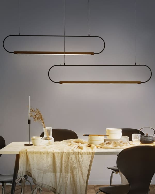 Langbordspendel Lyst Træ Sort Boho Design 2 Spisebordslamper til Køkken Trælampe til Spisebord Hængelampe