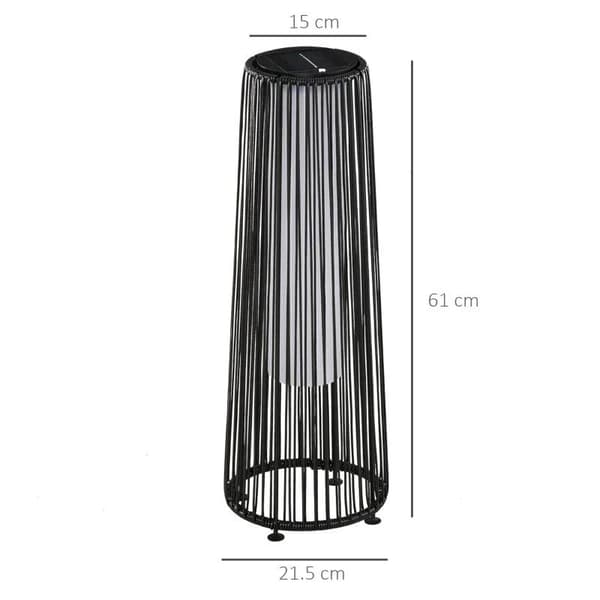 Rootz Garden Light - Utomhuslampa - Soldriven - 8 timmars drift - Rottinglook - Svart - 21,5 x 21,5 x 61 cm