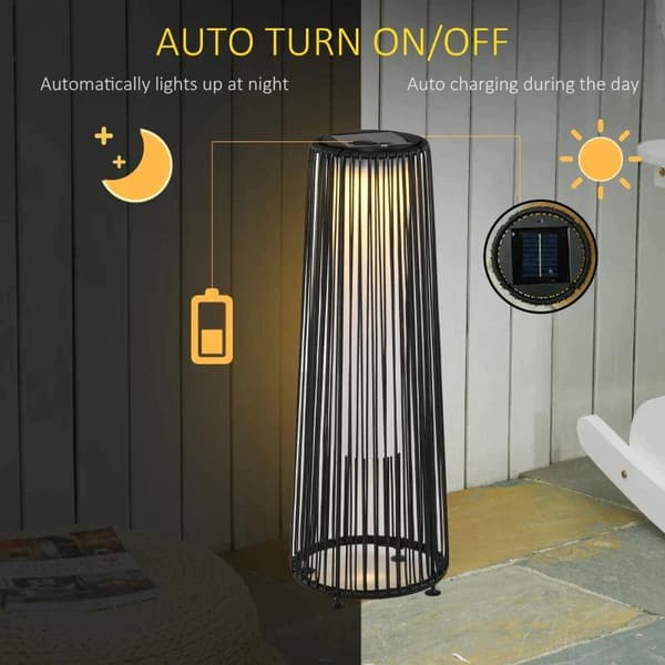 Rootz Garden Light - Utomhuslampa - Soldriven - 8 timmars drift - Rottinglook - Svart - 21,5 x 21,5 x 61 cm