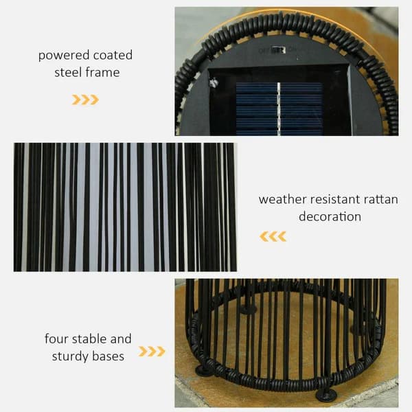 Rootz Garden Light - Utomhuslampa - Soldriven - 8 timmars drift - Rottinglook - Svart - 21,5 x 21,5 x 61 cm
