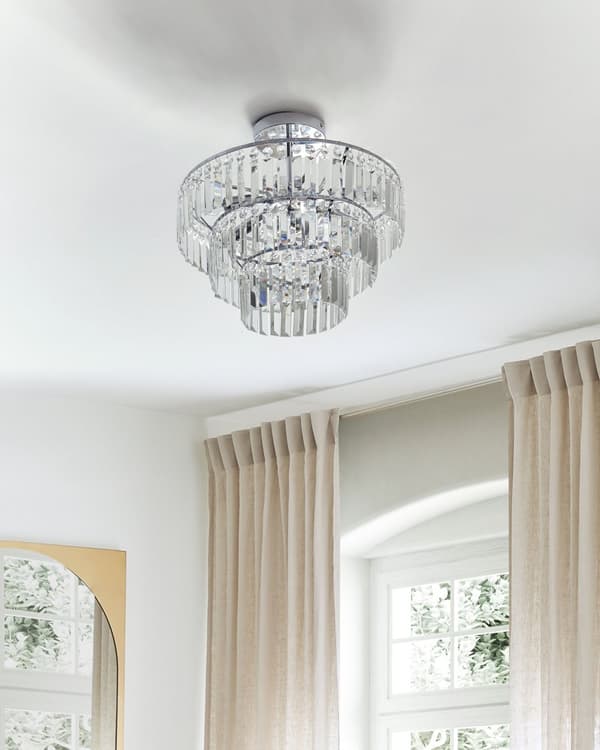Lysekrone Sølv Metall Krom Finish Pendellampe Glass Krystaller Glamour Stil Stue