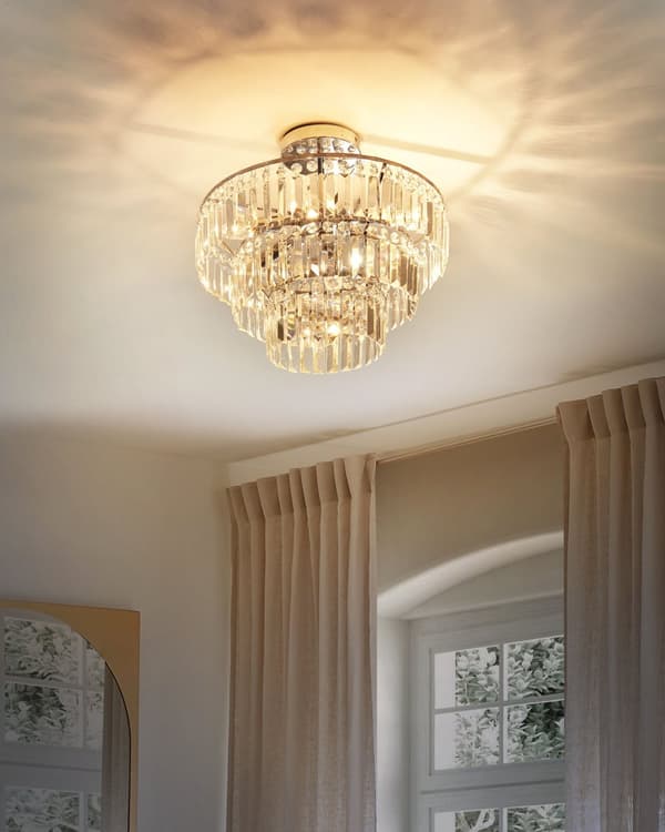 Lysekrone Sølv Metall Krom Finish Pendellampe Glass Krystaller Glamour Stil Stue