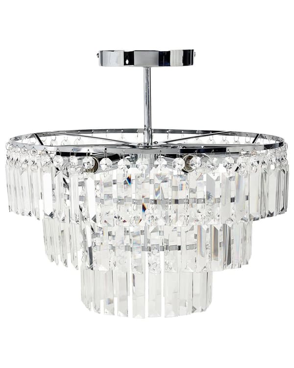 Lysekrone Sølv Metall Krom Finish Pendellampe Glass Krystaller Glamour Stil Stue