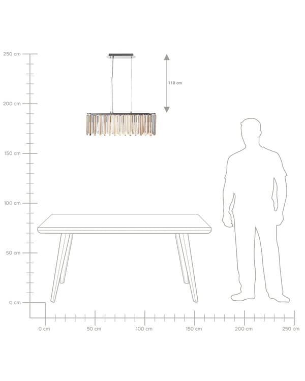 Lysekrone Sølvfarget Jern Pendellampe med glasskrystaller Kromfinish Belysning Stue Spisestue Glamour stil