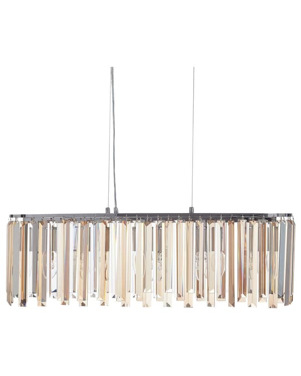Lysekrone Sølvfarget Jern Pendellampe med glasskrystaller Kromfinish Belysning Stue Spisestue Glamour stil