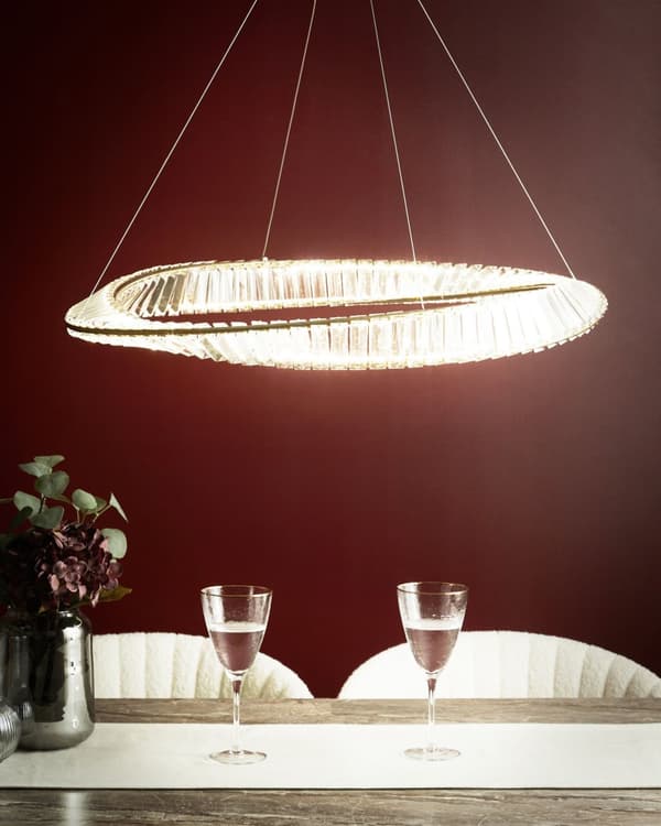 Lysekrone Gull Jern Pendellampe med krystaller LED Belysning Glamour stil