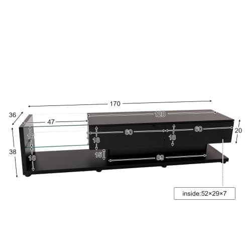 170cm TV-möbel med LED och glasvägg - 2 lådor - Svart