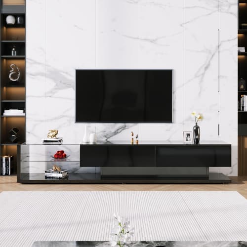 170cm TV-möbel med LED och glasvägg - 2 lådor - Svart