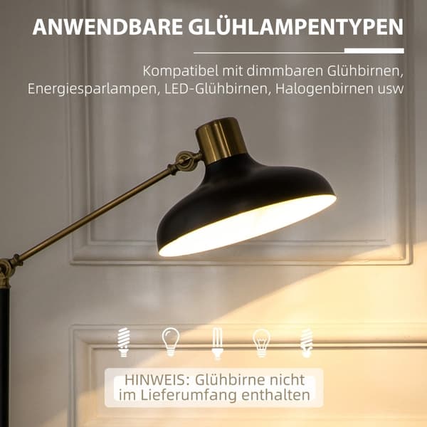 Rootz Industrial Design Gulvlampe - Justerbar belysning - Fleksibel ramme - Fodkontakt - 80 cm x 30 cm x 124-165 cm - Sort + Guld