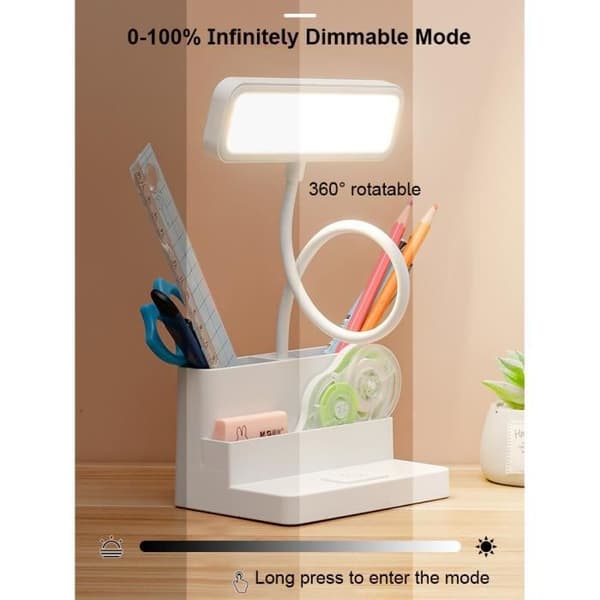 USB-laddningsbar LED-skrivbordslampa - Dimbar LED-bordslampa med 3 färger och 30 LED-lampor för studier, förvaring, telefonstöd