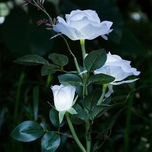 Dekorativ 3-Light Solar Garden Light Blomsterträdgårdslampa med vit rosenbuske