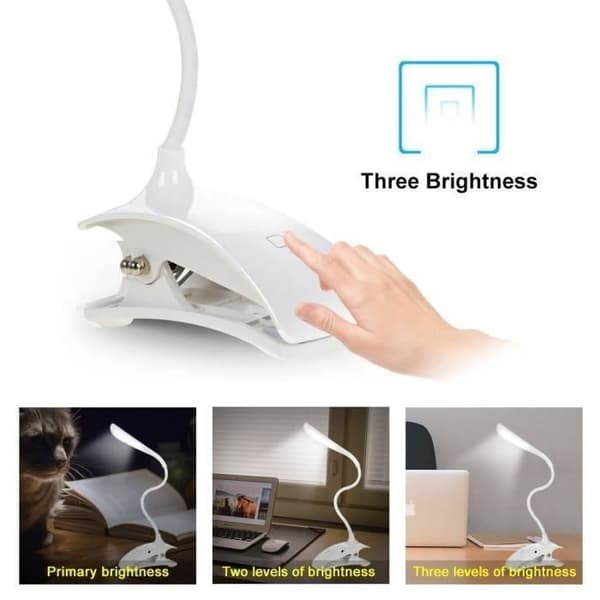Flexibel uppladdningsbar Touch Led trådlös skrivbordslampa med Micro-USB-kabel Justerbar läslampa med clip-on Nattljus
