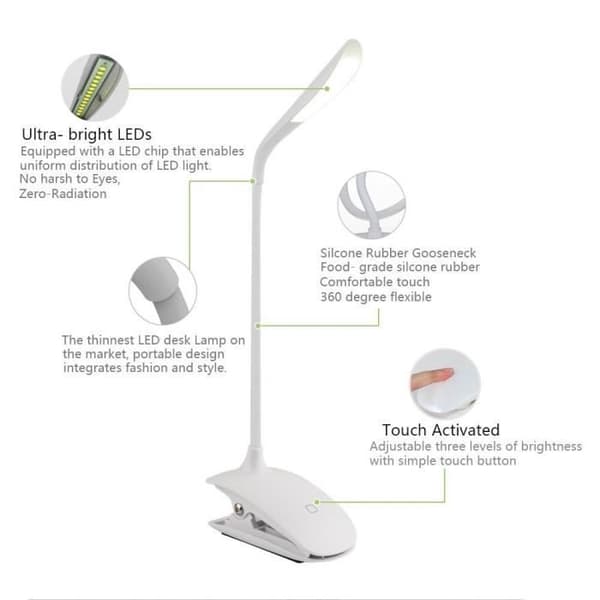 LED-bordslampa - Märke - Modell - Flexibel och justerbar - USB-uppladdningsbar - 3 ljusnivåer