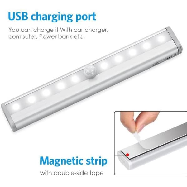 3st rörelsesensorlampa, USB uppladdningsbar LED-nattlampa för skåp Garderob Köksgarderob Entré hall (vit)